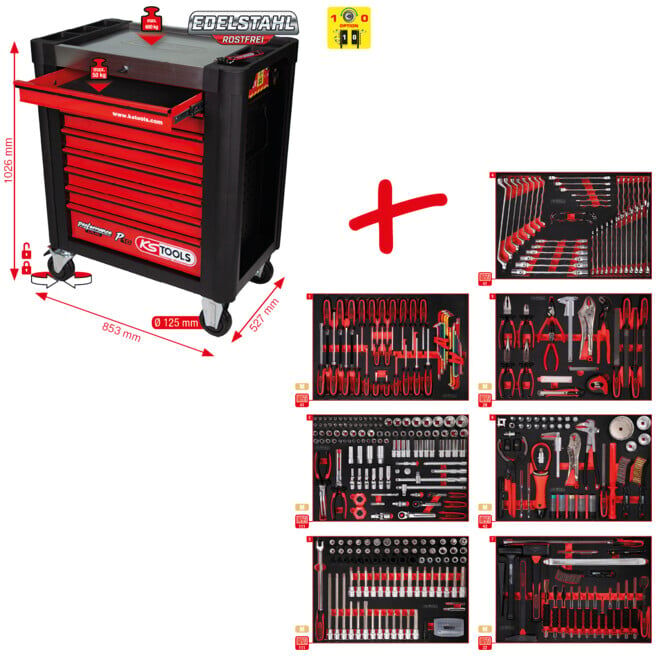 Chariot d'atelier KS Tools Performanceplus P10 avec jeu de 397 outils (810.7397)