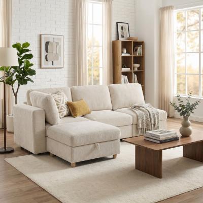 Loedds 4-Seat Modular Modern Polyester Sectional Sofa with Convertible Design and Storage for Living Room