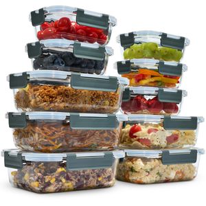uandu Frischhaltedose aus Glas, 0,37 / 1,04 Liter, transparent, luftdicht, Set, 10-teilig