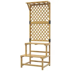 MODFU Pflanzenständer Holz 60x50x166 cm mit 2 Ebenen Rankgitter Lamellen Design für Balkon Terrasse Garten, Gelb, wetterfest lackiert