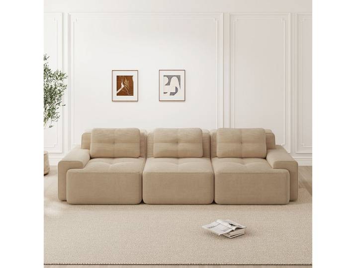 BBWL Sofa Cloud Modulsofa 3-Sitzer, Cordstoff, tiefes Sitzdesign, rahmenlos, 293 x 104 x 69 cm, flexibel kombinierbar, ohne aufwendige Montage
