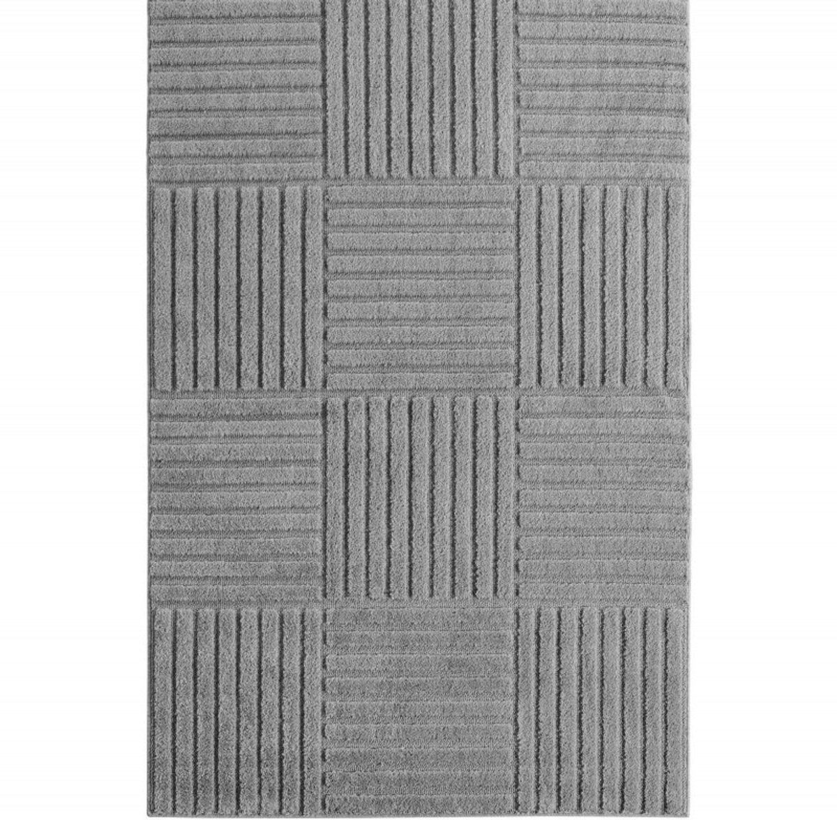 Modern Japandi Vloerkleed met Geometrisch Blokpatroon – Scandinavisch Design – Grijs – Polypropyleen