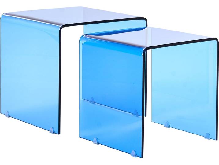 BELIANI Beistelltisch 2er Set Blau Transparent Sicherheitsglas Rechteckig Minimalistisch Modern