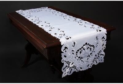 Manor Luxe Garden Trellis Embroidered Cutwork Table Runner, 15 by 53-Inch, Ivory