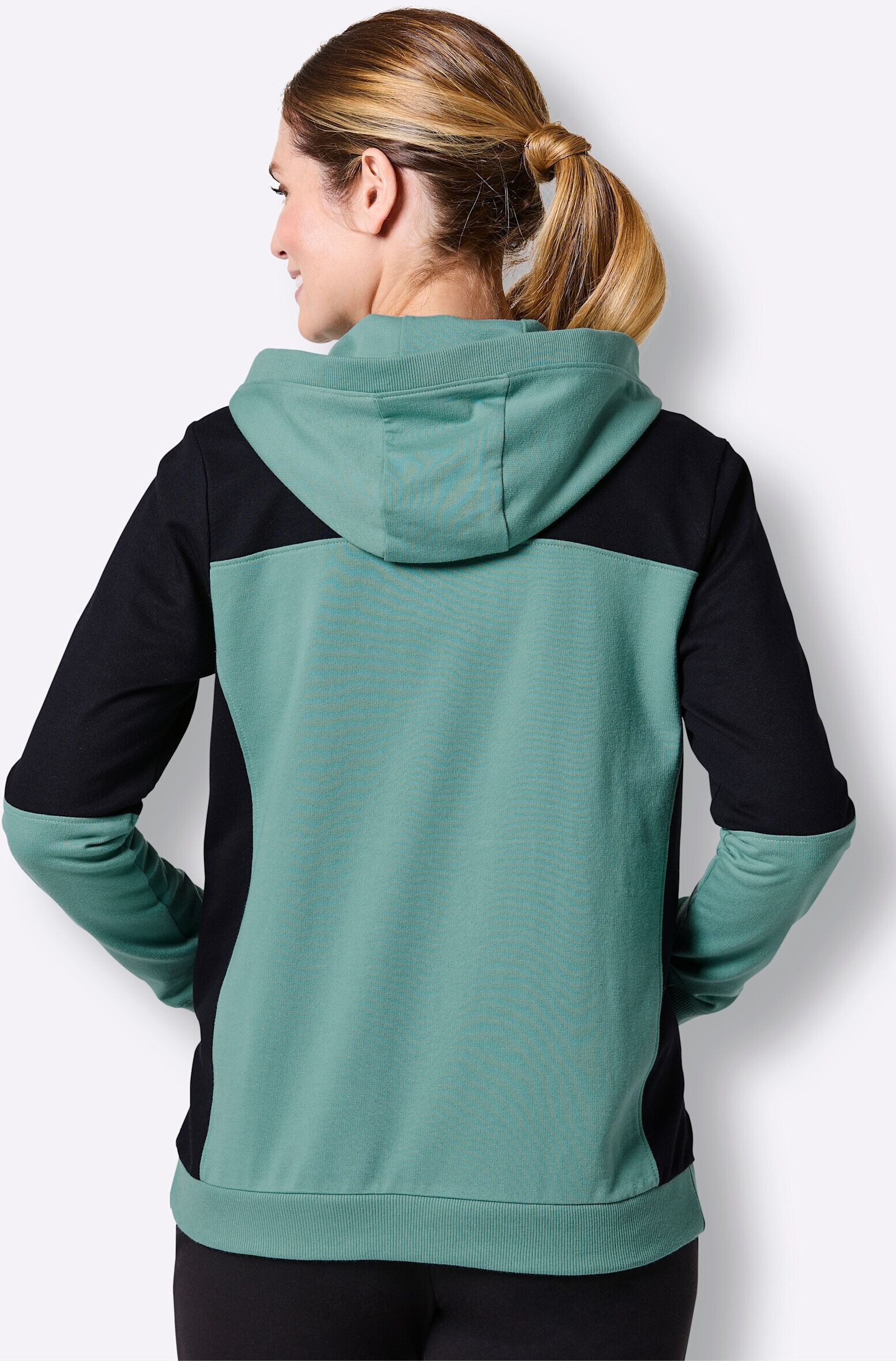 Shirtjacke WITT "Freizeitjacke Sweatjacke im Colour-Blocking", Damen, Gr. 48/50, grün (salbei, schwarz), Basic, Shirts Shirtjacke