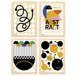 POSTER Set mit 4 abstrakten Kubismus A4 Rahmen aus hellem Holz