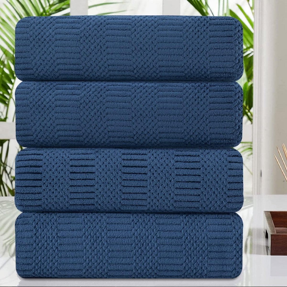 Geometrische Badhanddoeken Set van 4 Stuks - Marineblauw
