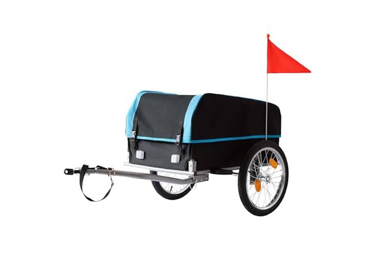 Relaxdays Fahrradanhänger Lastenanhänger, klappbar, 120L, Regenschutz, Fahne, HBT 59x124x69cm, Fahrradwagen,schwarz-blau