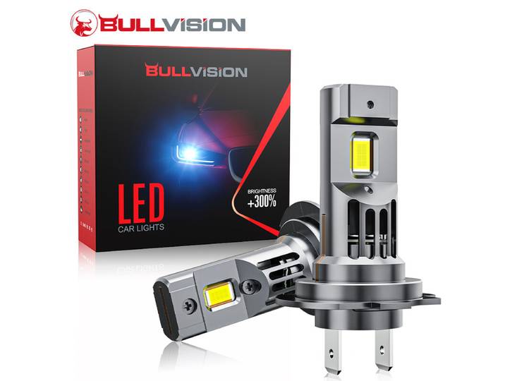 Bullvision H4-lampen voor grootlicht en dimlicht, 6000 K koelwit ledlicht, 20000 lm helderder, 1:1-formaat lampen, aansluiten en gebruiken, verpakking van 2