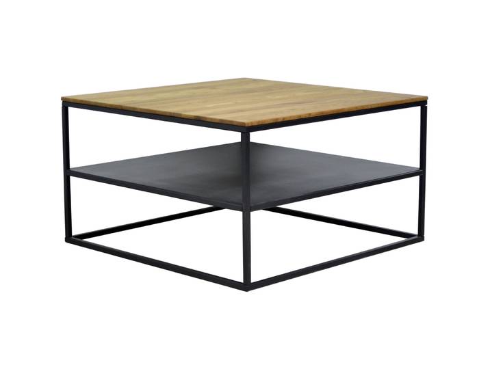 Salontisch Kym natur geölt, schwarz Wildeiche, Metall B 70 T 70 cm - Salontisch