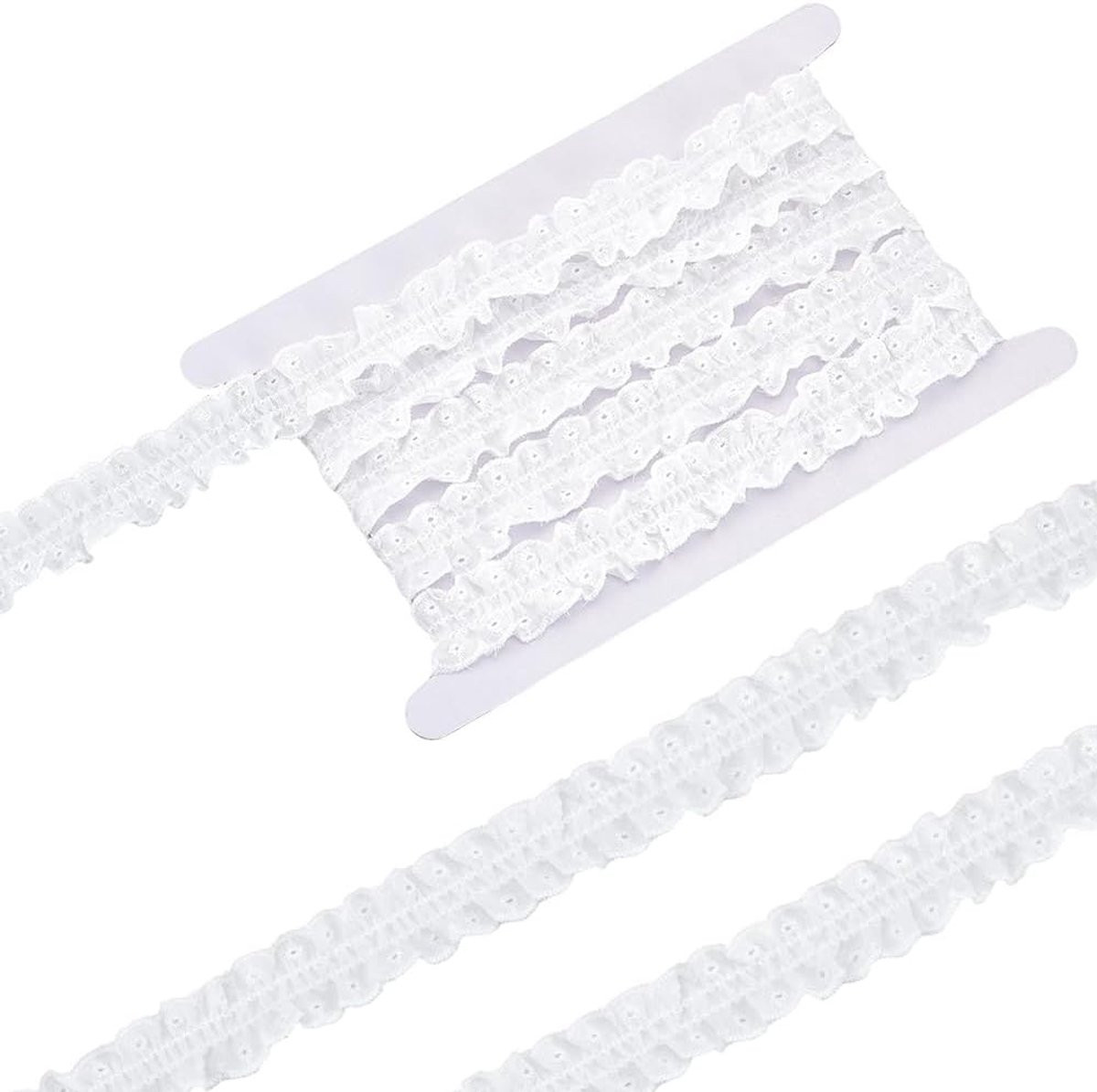 Wit Ruche Lint van Chiffon en Polyester voor DIY Decoratie en Bruiloften, 1,83 m x 2,5 cm