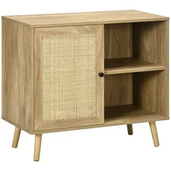 HOMCOM Küchen-Sideboard Buffet-Schrank Rattantür 2 Stauraumregale Esszimmer 80x39x70 cm Naturholz