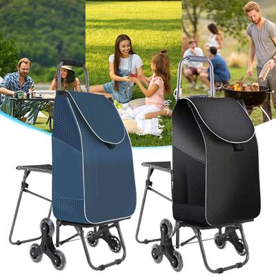 Friendly Fresh Finds Foldable Stair Climbing Cart With Seat And Waterproof Bag For Groceries, Laundry And Travel cyan