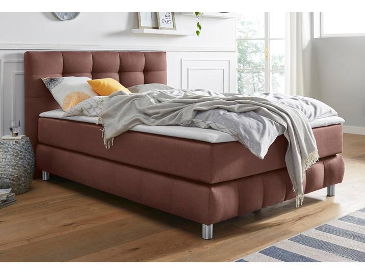 Boxspringbett, Struktur, Braun, 154×231 cm, 7-Zonen-Tonnentaschen-Federkern, Modern, andas