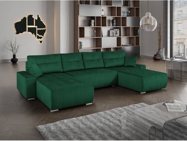 Ecksofa U-Form Mediolan III Schlaffunktion Bettkasten Lieferung bis in die Wohnung 362 cm ( Kronos 19 - grün )