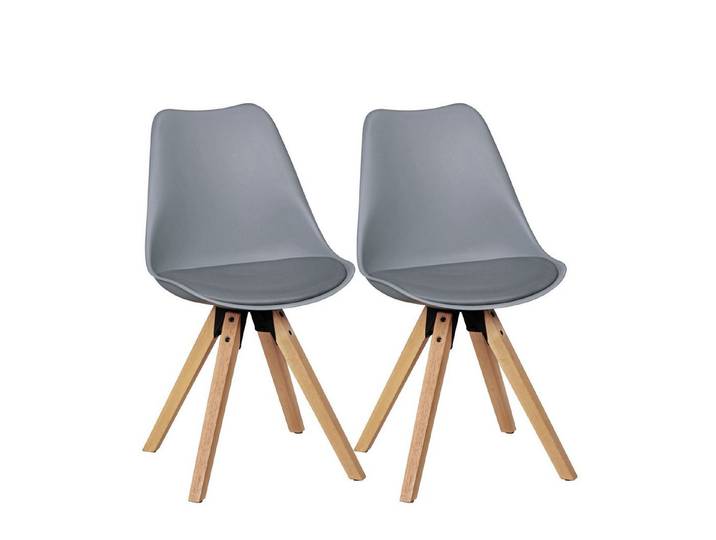 KADIMA DESIGN Esszimmerstuhl 2er Set Retro Esszimmerstuhl LIMA grau (Polsterstuhl Skandinavisch Rückenlehne), Küchenstuhl Kunstleder gepolstert