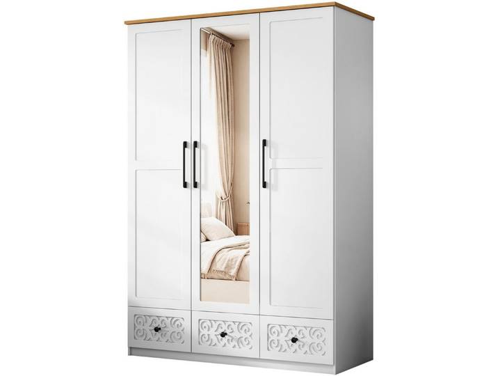 OTTO home Kleiderschrank EZZON-KS Landhaus Design Schlafzimmerschrank mit Verzierungen und Spiegel