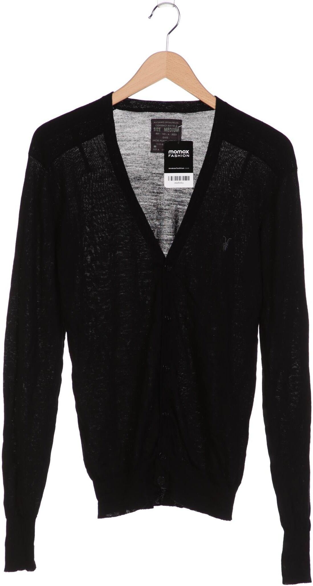 All Saints Herren Strickjacke, Schwarz, Gr. M, Merino - Second Hand