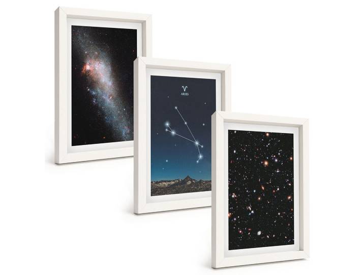 BILDER SET 3er Set - 20x30 cm Weißer Rahmen - Kosmische Landschaften von Galaxien