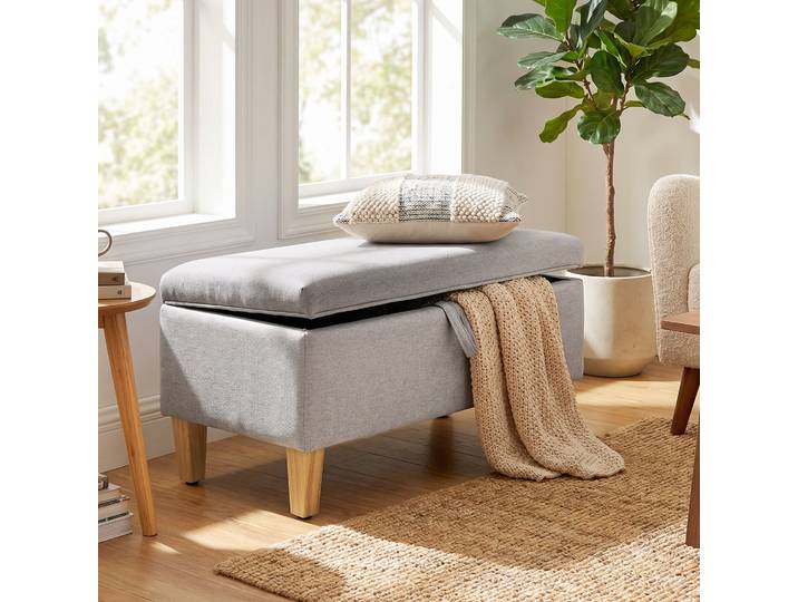 HOMCOM Banc Rangement Lin Gris 71x37x36cm Pieds Bois