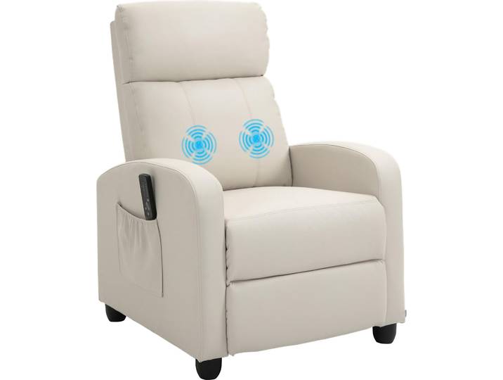 HOMCOM Fauteuil de Relaxation et Massage électrique avec Inclinaison Manuelle Dossier Repose-Pied réglable revêtement synthétique Crème