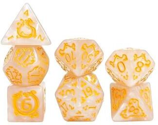 Uplifted Finds 7 Piece Dragon Pattern Polyhedral D&D Dice Set creamy White