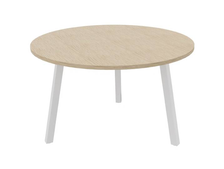 Table ronde 120 cm - 3 pieds trapèze métal Blanc - Plateau Chêne
