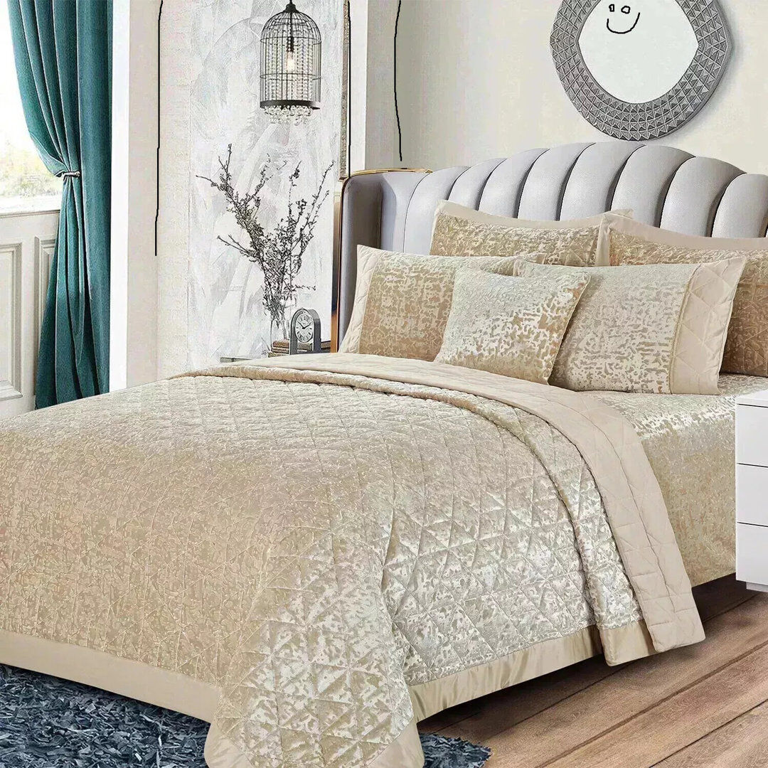 ZASH LONDON Polyester Bedspread with Pillow Shams Included Beige Double Quilt + 2 Standard Shams