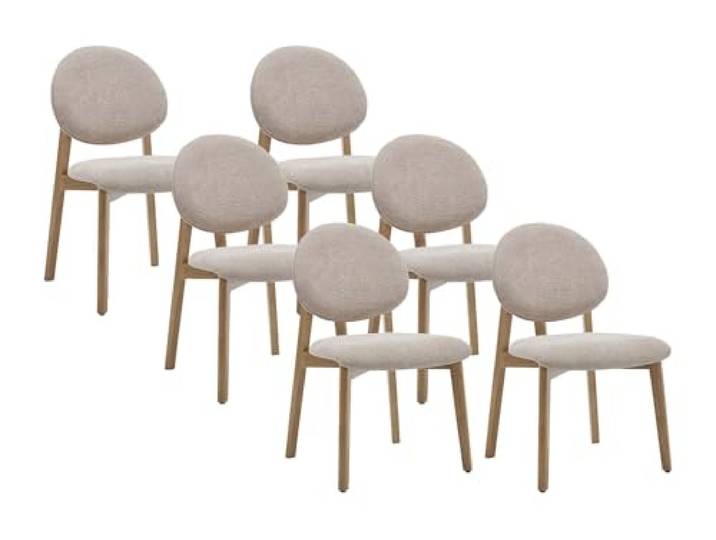 Vente-unique - Stuhl 6er-Set Marleni - Holz Beige Strukturierte Oberfläche Gepolsterte Sitzfläche für mehr Komfort