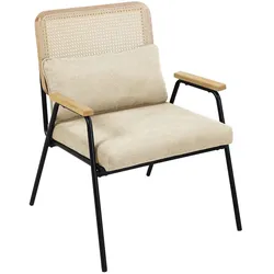 Oviala Business Relaxsessel aus Stahl, synthetischem Rattan und rohweißem Stoff