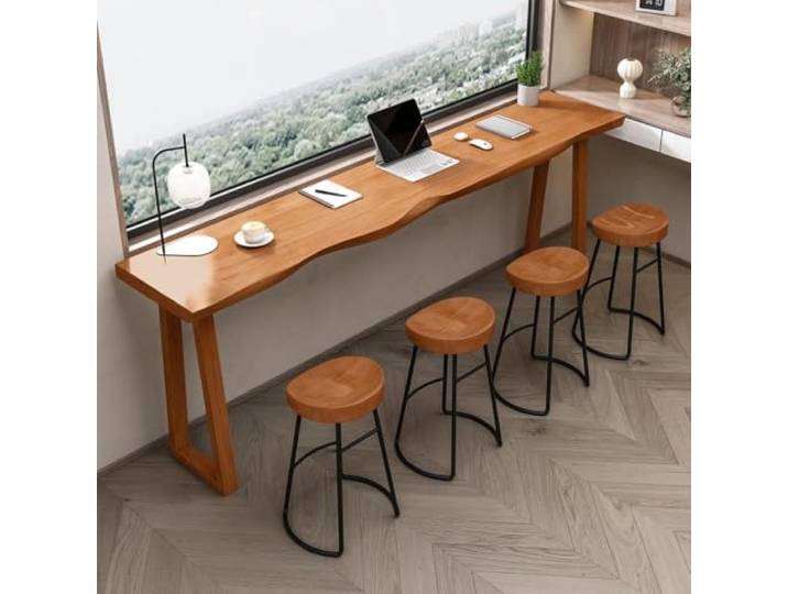 Bartisch Massivholz, Industrie Design Küchentresen schmal platzsparend Hoher Bartisch für Balkon, Küche, Wohnzimmer, Büro, wellenförmige Tischplatte, Hocker nicht im Lieferumfang enthalten