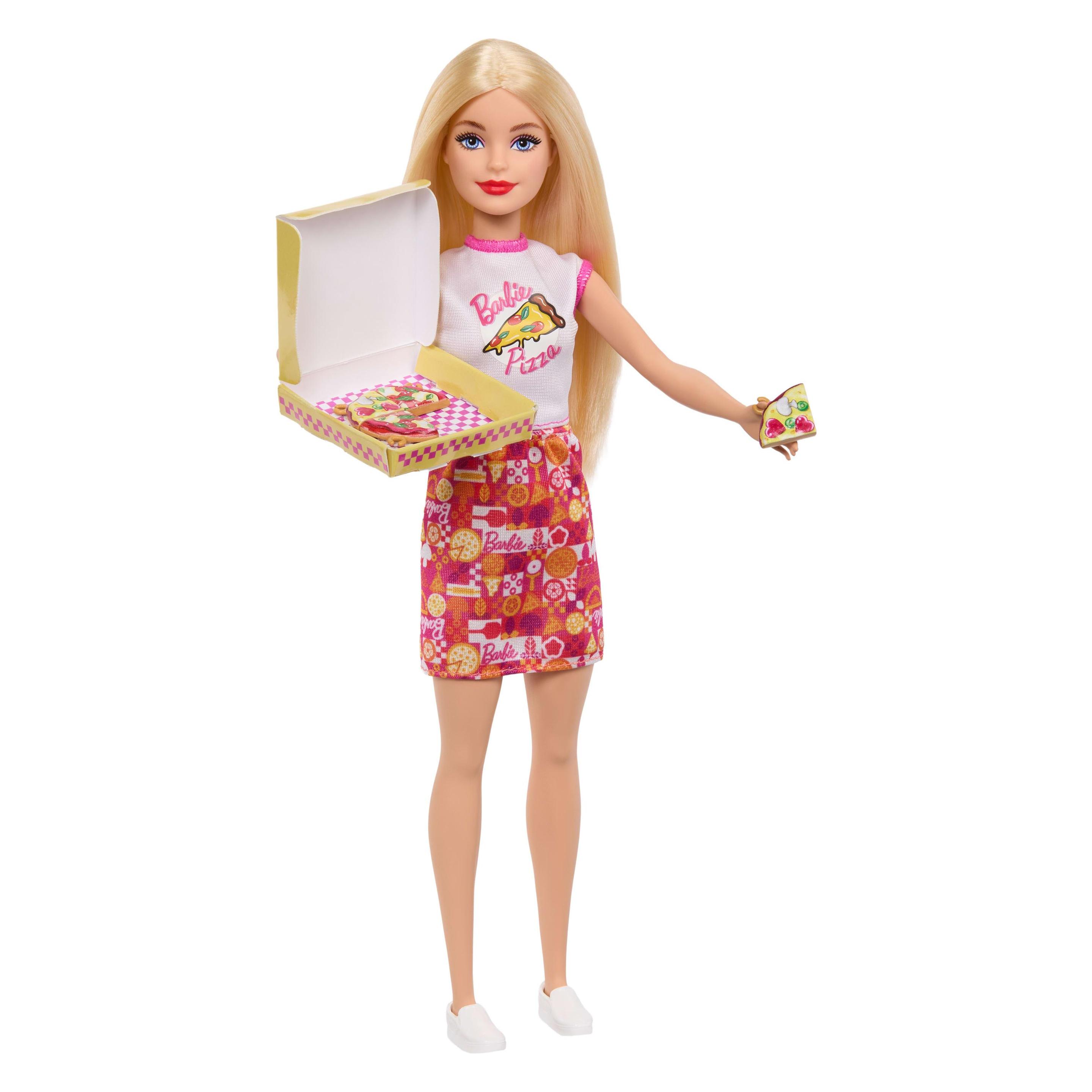 Barbie Pizzeria-Spielset mit blonder Puppe, Pizza-Station, 25 Zubehörteilen (JMK21)