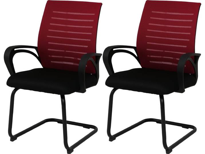 Lot de 2 chaises de salle à manger HWC-K51\, chaise avec accoudoirs\, tissu/textile (250 g/m²) ~ rouge\, piètement noir