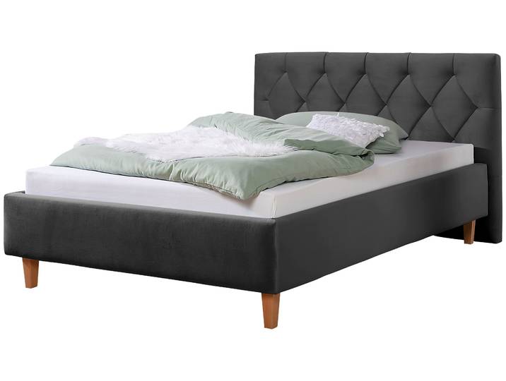 Polsterbett, Grau, 163x210 cm, Strukturstoff, Kreuzsteppung, Klassisch, Home-affaire