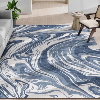 Well Woven Abstract Harmony Modern Boho Marble Flat-Weave Area Rug