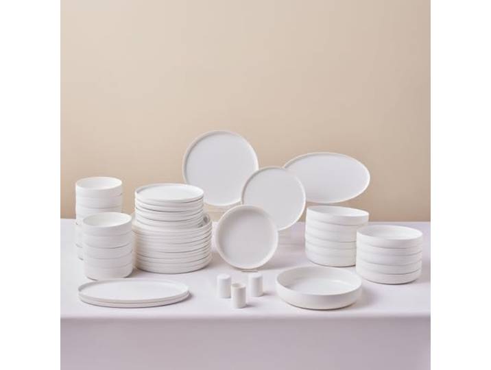 Karaca Earth Collection Matte Glaze 55-tlg Geschirrset für 12 Personen, Steingut, Spülmaschinen- & Mikrowellengeeignet, Geschirr Set für den täglichen Gebrauch/Teller Set, Weiß