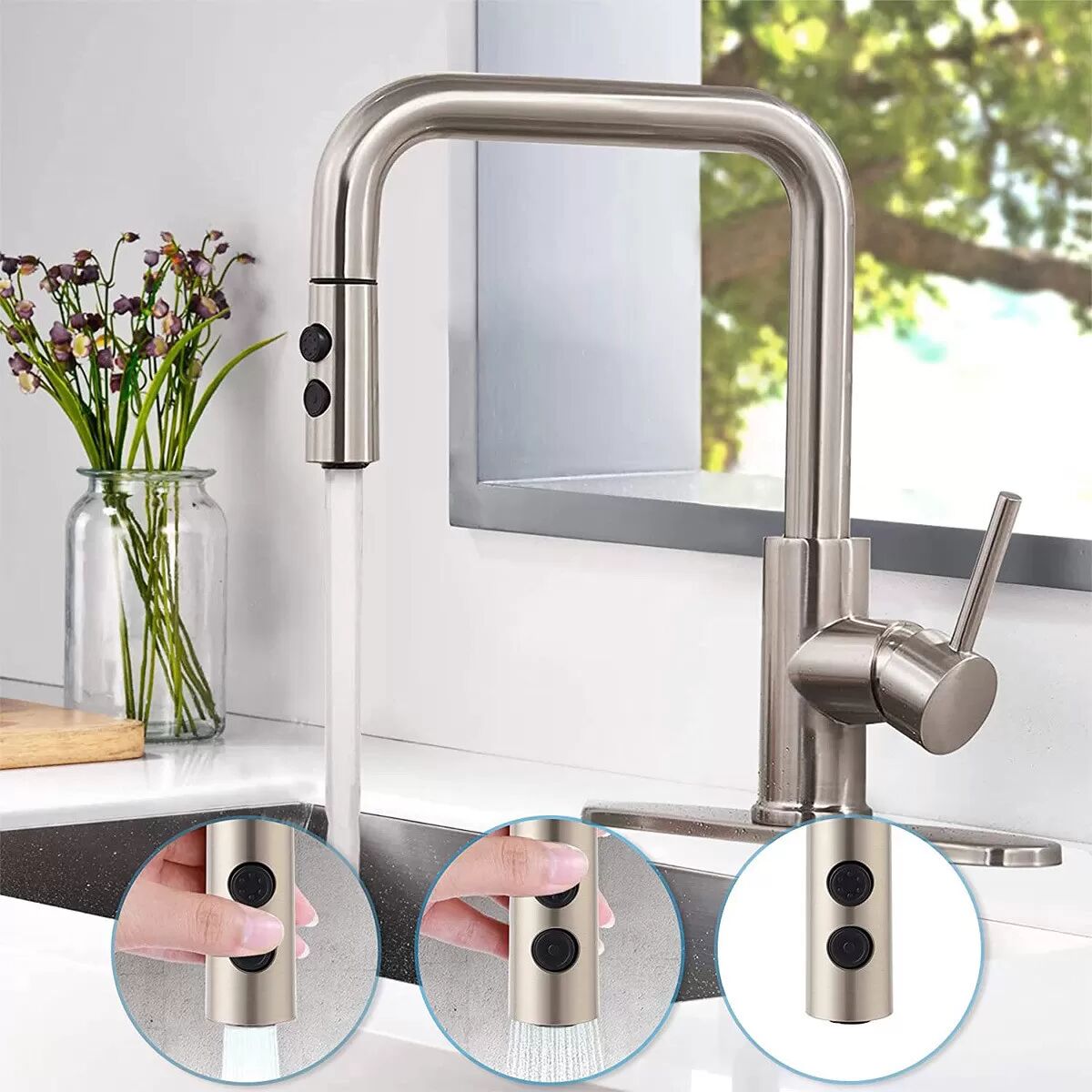INF Tête de robinet de cuisine extractible - Embout de pulvérisateur en ABS Or
