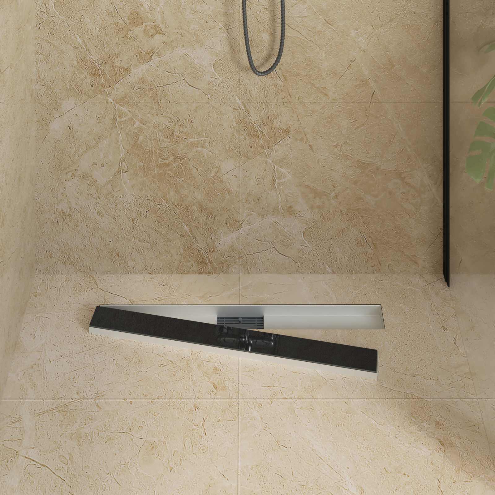 vidaXL Drain de Douche avec Couverture en Verre Noir 80 cm