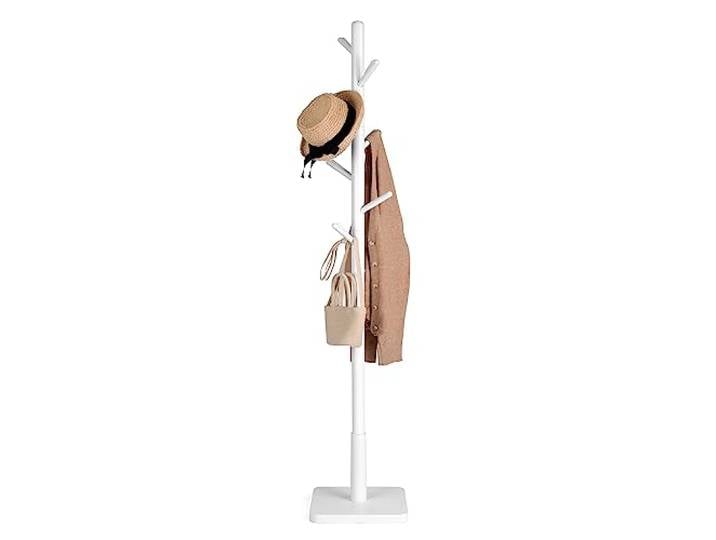 VASAGLE Portemanteau\, Support sur Pieds\, 8 Crochets\, MDF\, Bois d'Hévéa Portant à Vêtements\, pour Manteaux\, Chapeaux\, Sacs\, pour Entrée\, Couloir\, Blanc Nuage\, Collection ANDI RCR010W02