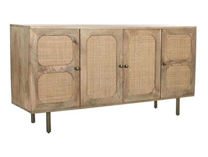 Buffet-Schrank aus Holz und Rattan, 4 Türen, 150 x 40 x 76 cm