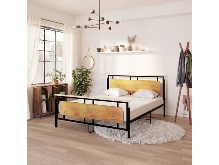 Cadre de lit Métal 160x200 cm - TBEST - HOP324873 - Noir - Contemporain - Design