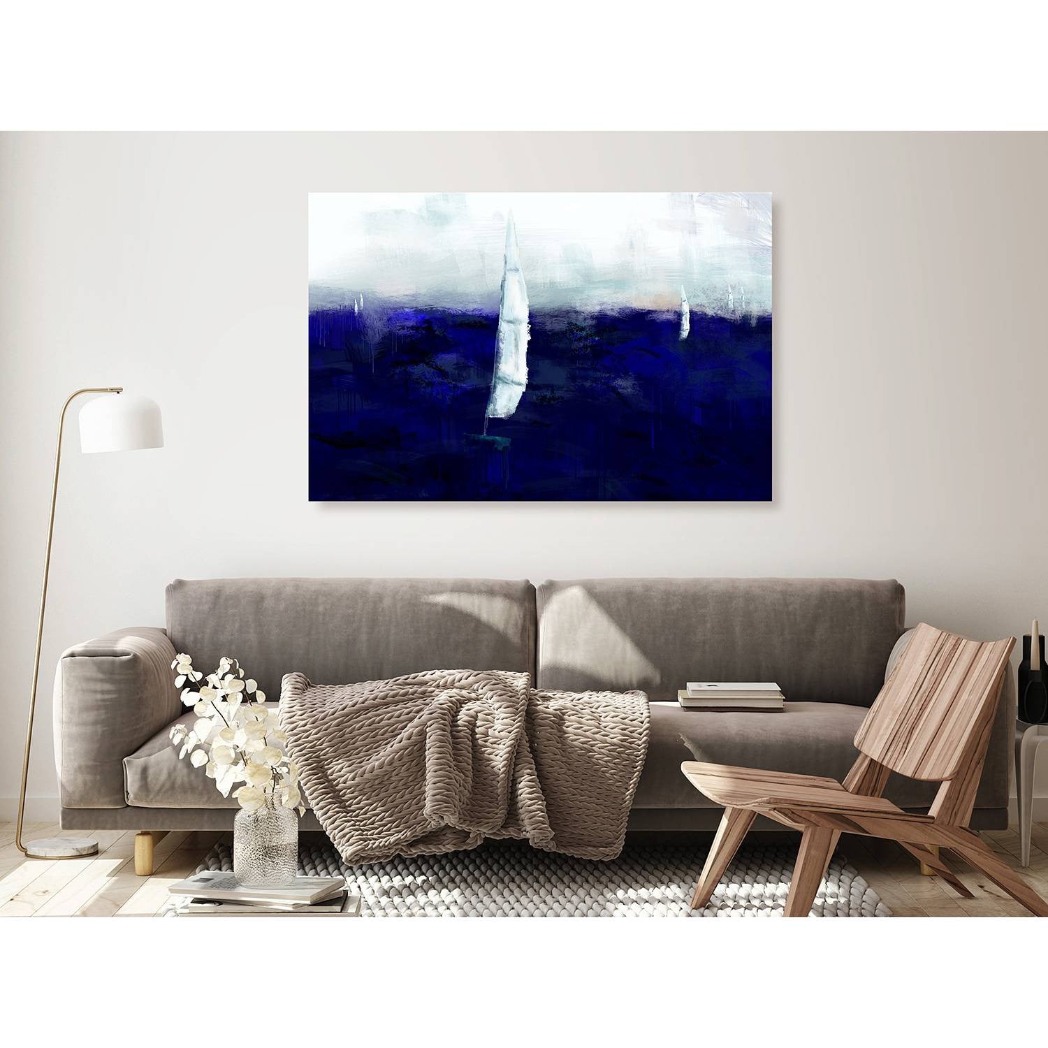home24 Maritime Memory abstracte schilderij linnen blauw 60 x 40 cm