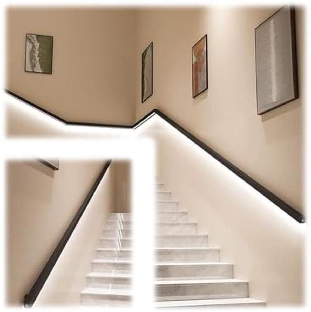 Zwarte LED Wandgreep met Lichaamssensor voor Trapverlichting - RVS en Aluminium - Lengte: 300 cm