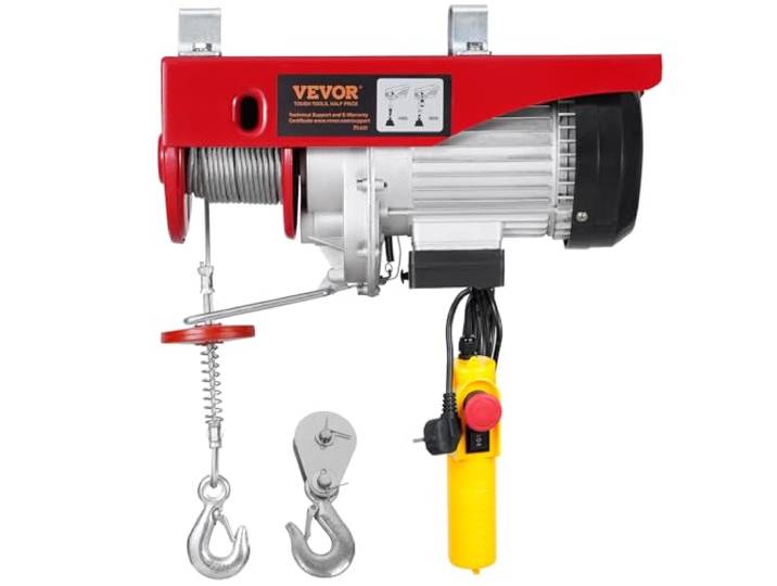 VEVOR Palan Électrique\, Charge Double Câble 400 kg\, Télécommande Filaire 4\,2 m\, Hauteur Levage à Câble Simple 12 m\, Élingue Simple Double\, Arrêt d'Urgence\, Palan Élévateur pour Garage\, Entrepôt\, Usine