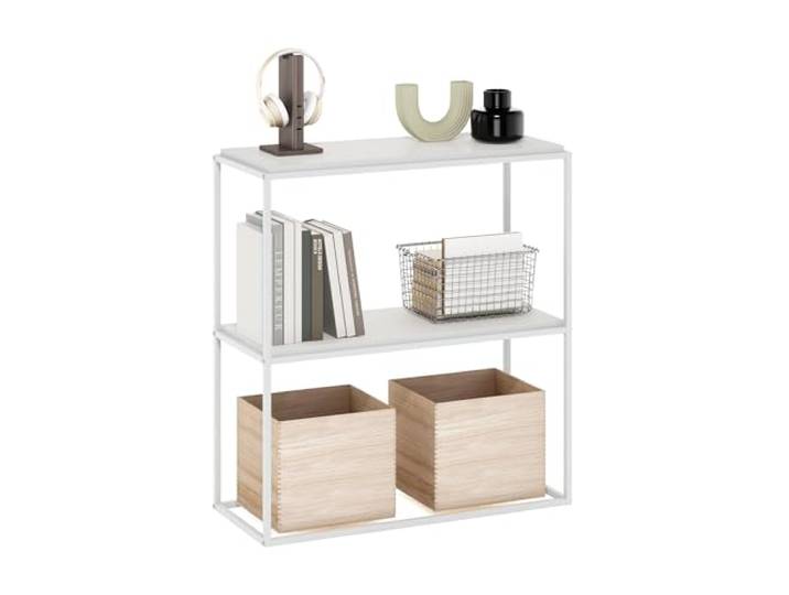 Furinno Moretti Modern Lifestyle Breites stapelbares Regal, 2-stöckig, Solides Weiß/Weiß