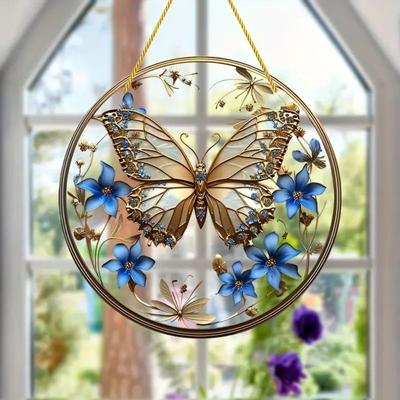 Uplift Essentials Butterfly Stained Glass Style Suncatcher Vibrant Acrylic Wall Art For Home & Garden Decor style 6