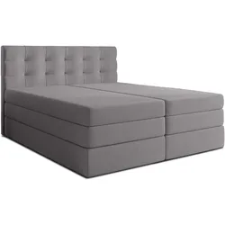 BOXSPRINGBETT FINIKE 140x200 cm mit Bettkasten und 2 Matratzen - Hellgrau + TOPPER