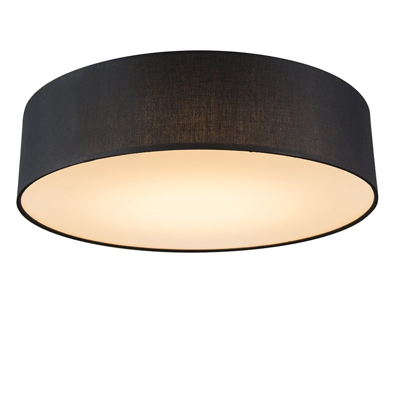 Qazqa Drum LED Plafondlamp zwart met textiel, Diameter: 40 cm