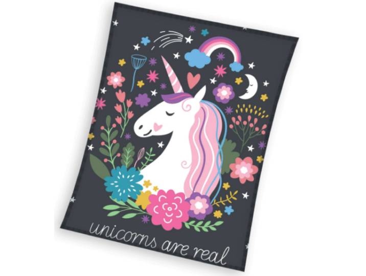 Sweet Home unicorn fleeceplaid zwart 150x200