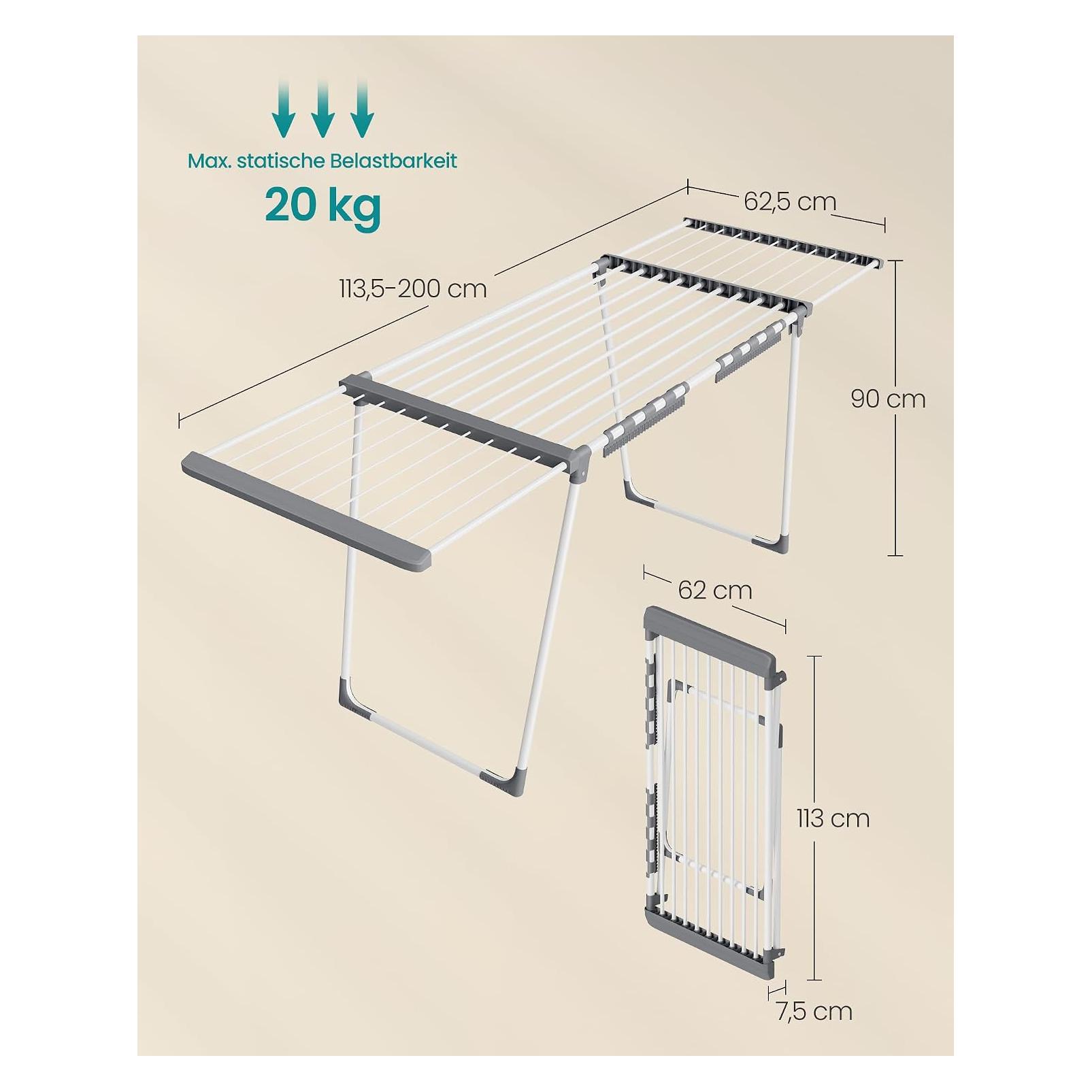 Songmics Flügelwäscheständer ausziehbar 22 m 24 kg Perlweiss (22 m) (LLR522WK01)